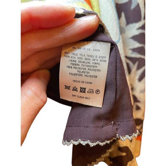 HD in Paris Anthropologie Women 2 Silk Dress Fern & Flower Flowy Slip Dress Boho - Picture 8 of 14